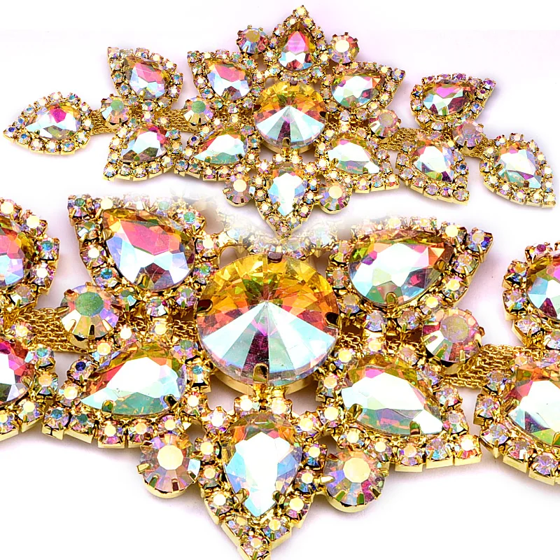 1pcs-14X6-5cm-Crystal-AB-Sew-On-Rhinestones-Applique-Gold-Silver-Bottom-Flatback-Clear-Sewing-Wedding (2)