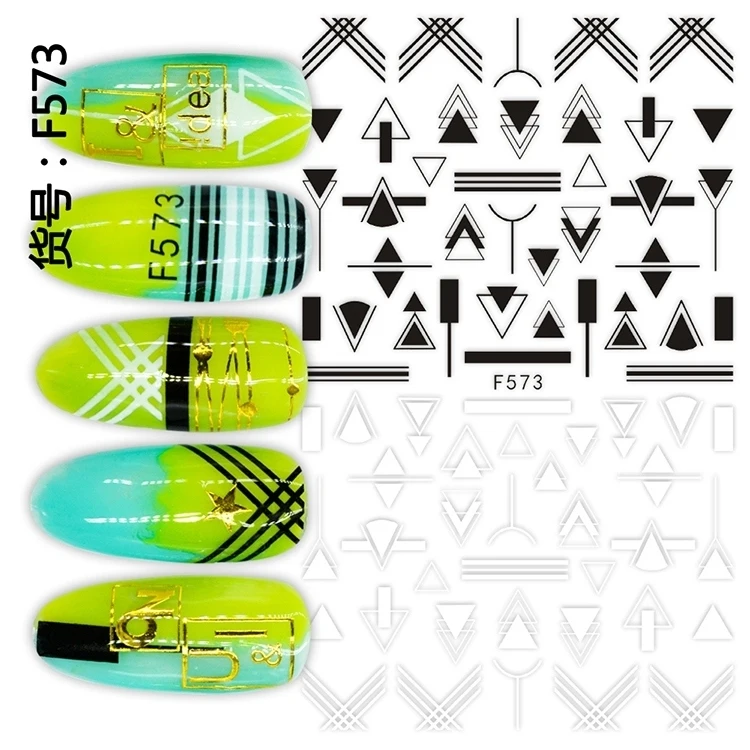 3D Nail Art Stickers Black White Geometric Patterns Irregular Line Triangle Shape Adhesive Decals Designs Nail Art Decorations