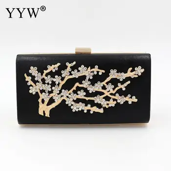 

Evening Party Clutch Purse Rhinestone Tree Pattern Box Bag Fashion Long Clutches Chian Crossbody Bags For Women 2019