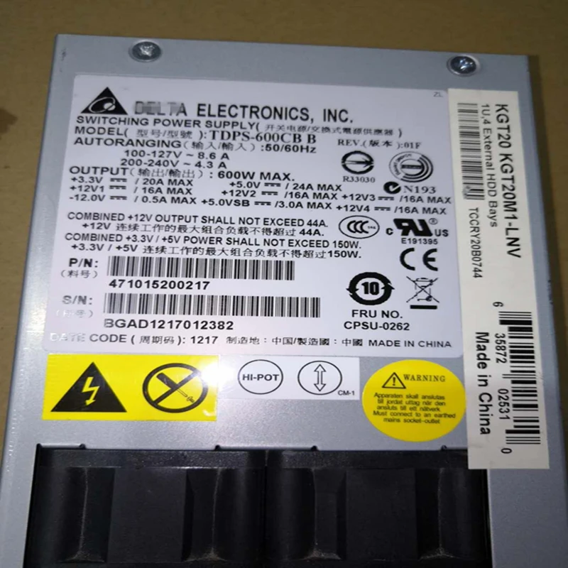 PSU Для Delta R510 R520 G7 600W источник питания TDPS-600CB B 36001787