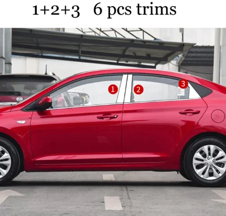 Накладки на окна автомобиля из нержавеющей стали для hyundai solaris hyundai verna 5-го поколения - Цвет: 6 pcs trims