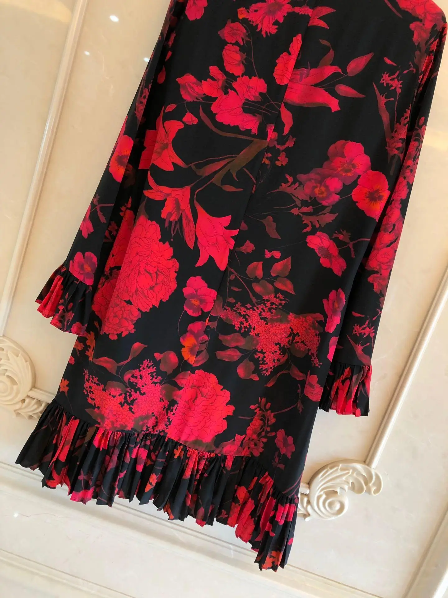 autumn new women's fashion temperament printed silk dress 0906