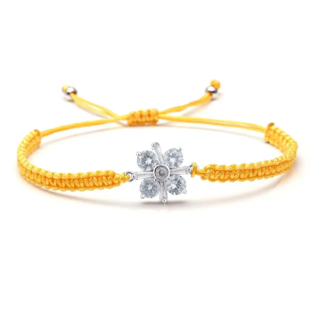 White Zircon Crystal Four Leaf Clover Lucky Charm Bracelets Women Men