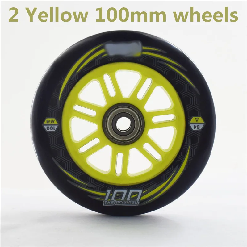 2 yellow 100mm Inline Speed Skates Patines Wheel 100mm Skating Tyre 84A durable PU Slient Track Road Branded Roller Ruedas ABEC-9 bearing 2 pcs - Цвет: 2 yellow 100mm