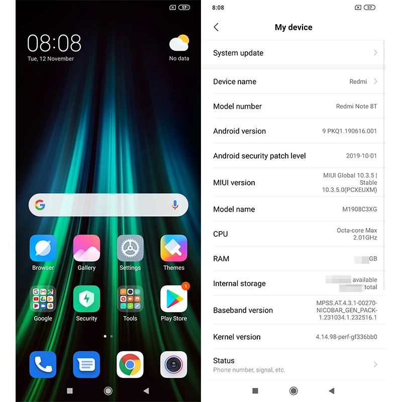 Xiaomi Redmi Note 8 T, 8 T, 3 Гб ОЗУ, 32 Гб ПЗУ, восьмиядерный смартфон NFC Snapdragon 665, четырехъядерный процессор 48 МП, камера заднего вида, 4000 мА/ч