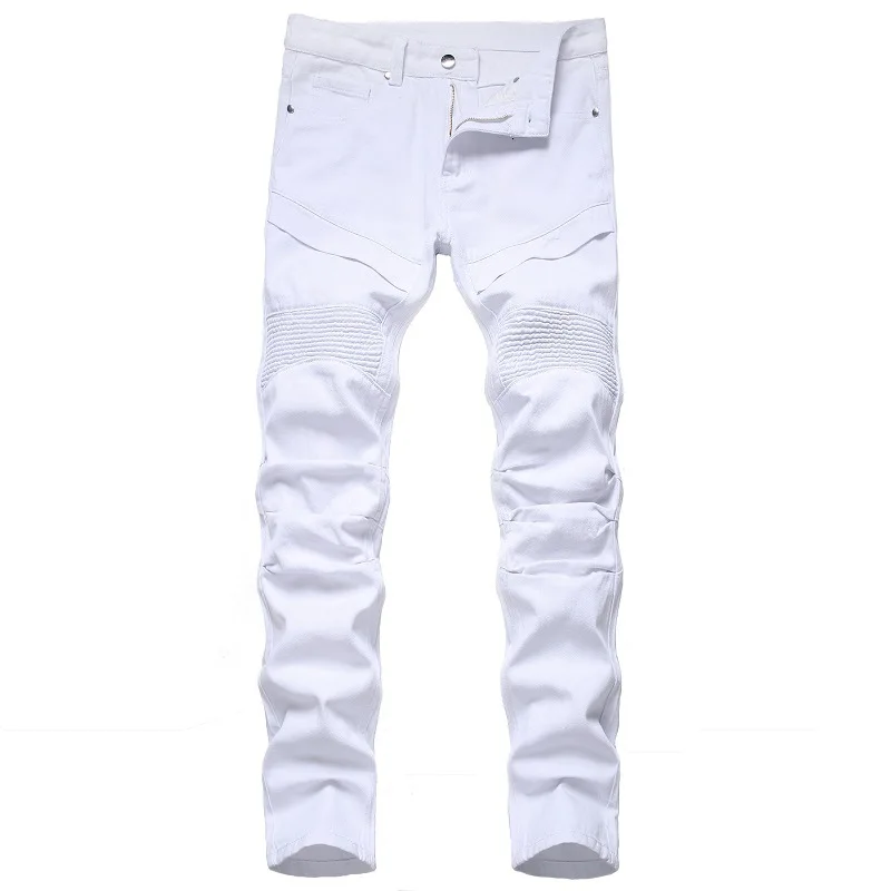 Men Jeans Mens Jeans Jeans Trousers Denim Trousers Men White Skinny Jeans Plus Size 28-42 New European American Slim Fit Fold Trend Motorcycle Biker Jeans Denim Pants (No Belt)