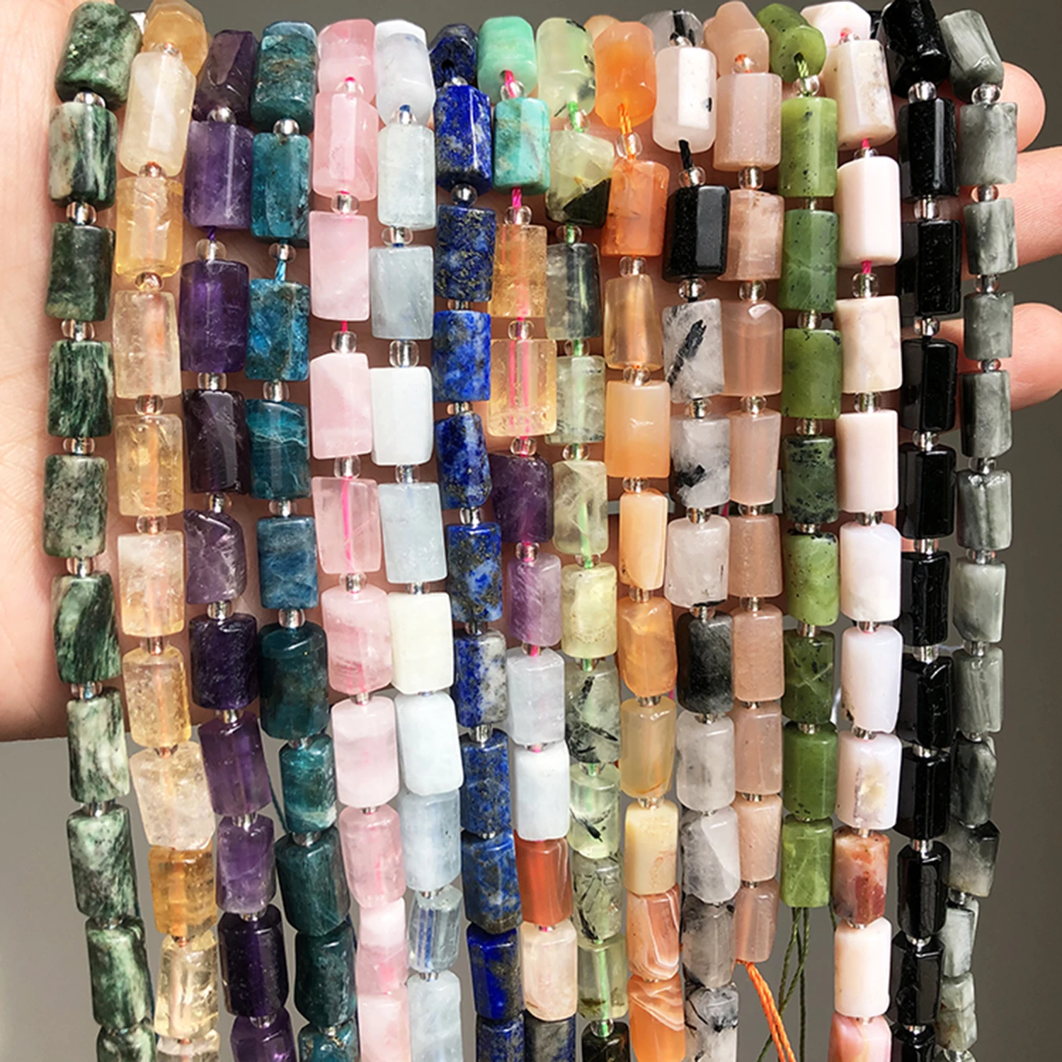 Natural Apatite Lapis lazuli Tiger Eye Jades Beads Faceted Column Loose Beads For Jewelry DIY Making Bracelet Accessories 7.5''