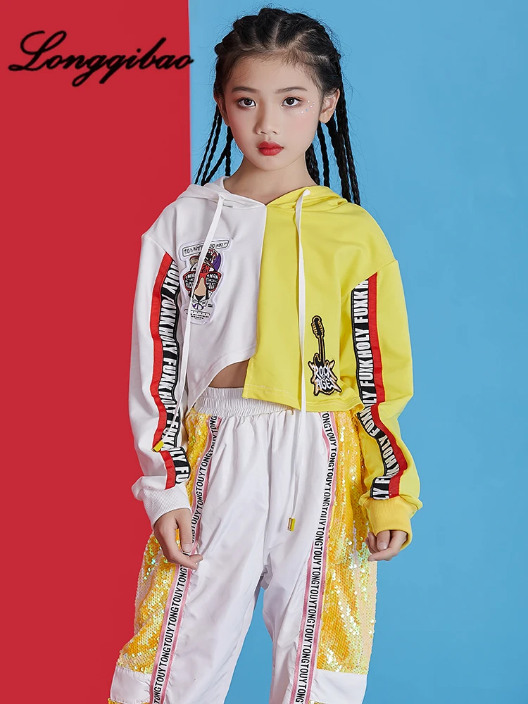 Детский костюм для джазовых танцев, корейский костюм с блестками для девочек в стиле хип-хоп, свободный костюм для выступлений для девочек