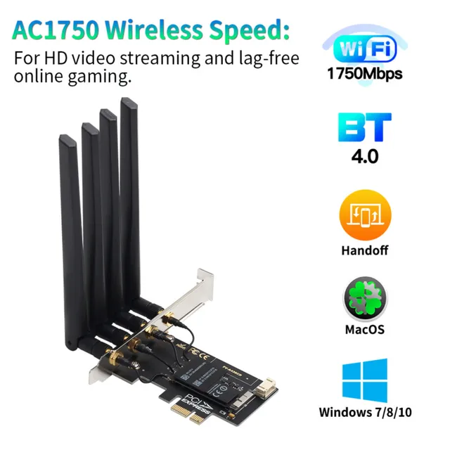 1750Mbps Fenvi T919 PCIe WiFi Card Adapter BCM94360 For MacOS Hackintosh  Bluetooth 4.0 802.11ac 2.4G/5GHz Dual Band Desktop PC - AliExpress