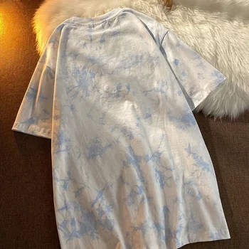 Short Sleeve T shirts Women Letter Embroidery Tie Dye Oversize Hip Hop Loose Korean Style