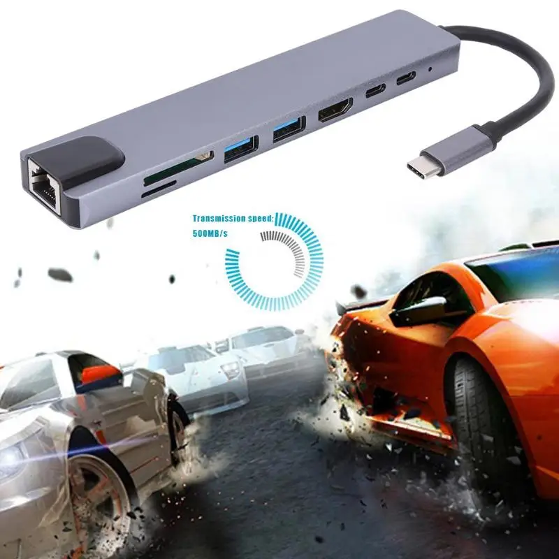8 портов гигабитная LAN type C концентратор док-станция USB 3,0 карта памяти адаптер удлинитель сплиттер для ноутбука компьютера ПК ноутбука
