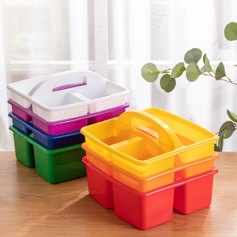 

Portable Storage Caddies Box Plastic Divided Basket Bin with 3 Compartments Office Desk Organizer for Art Paint Brushes