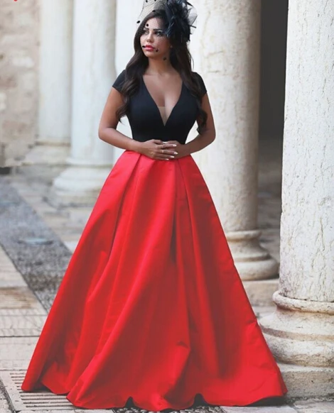 Африканские черные и красные с коротким рукавом Дубай Vestido de Festa сексуальное с v-образным вырезом арабское фомальное платье для выпускного вечера платья для матери невесты