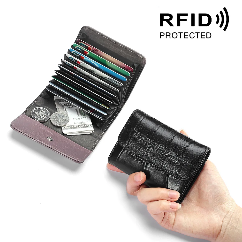 

Crocodile Pattern RFID Anti-scanning Credit Card Holder for Women Multi-card Bit 2019 New Leather Travel Wallet Cards Organizer
