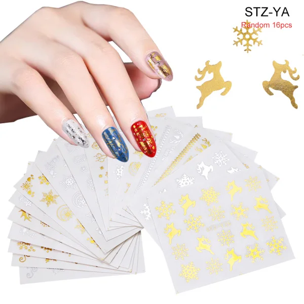 STZ-YA 16pcs Набор наклеек для ногтей переводные наклейки для воды смешанный дизайн цветок животное слайдер для маникюра ногтей украшение татуировки Советы LA830 - Цвет: STZ-YA 16pcs