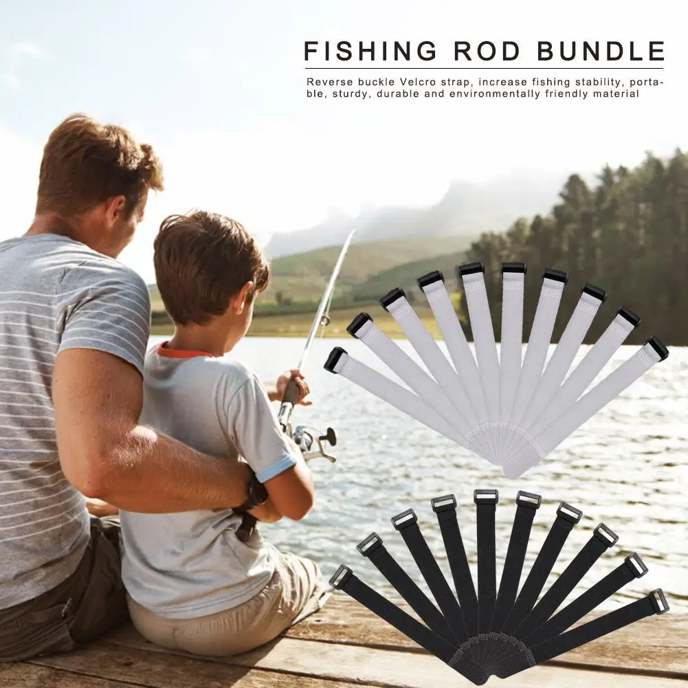 

10pcs Reusable Fishing Rod Tie Holder Strap Suspenders Fastener Hook Loop Cable Cord Ties Belt Fishing Accessories