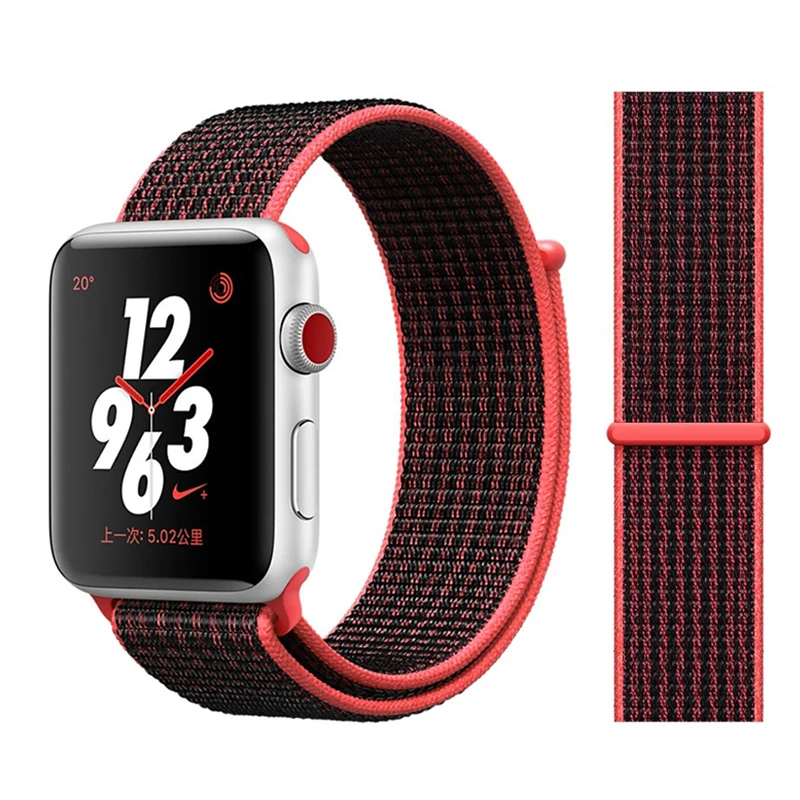 Red Black Нейлоновый ремешок для Apple watch 5 ремешок 44 мм 40 мм iWatch ремешок 42 мм 38 мм спортивный ремешок для часов Браслет Apple watch 4 3 2 1 38 40 44 мм - Цвет ремешка: Red Black