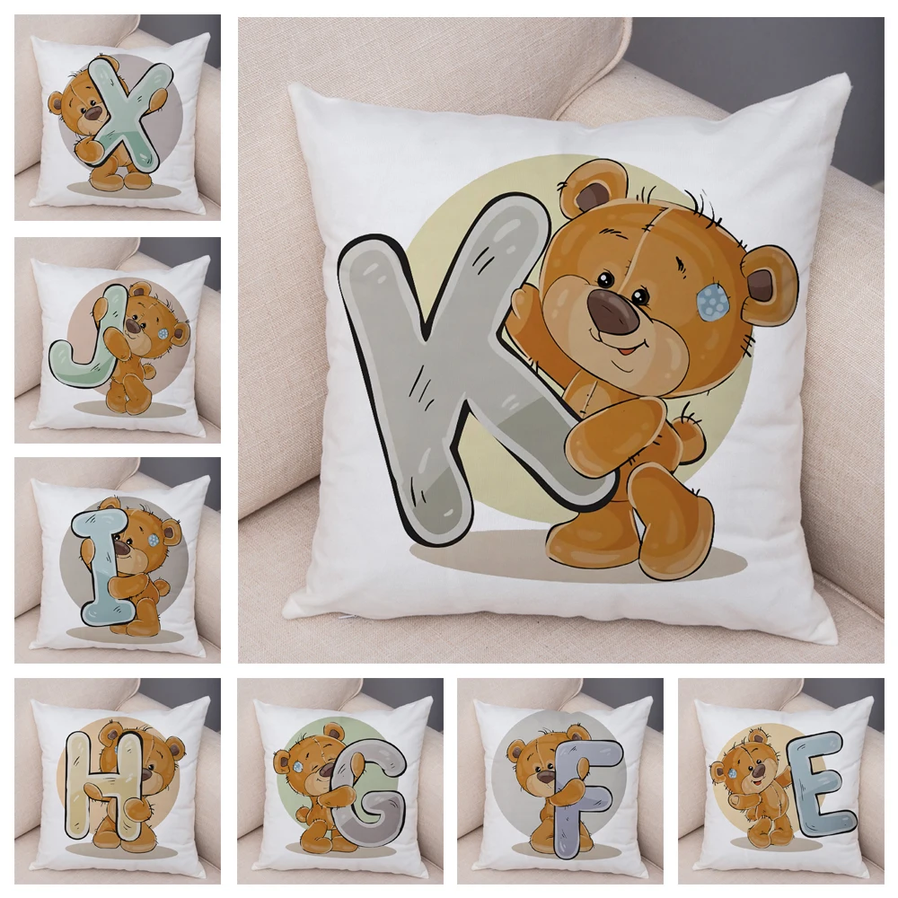 

Cute Cartoon Bear Animal Cushion Cover for Sofa Children Room English Letter Print Pillow Case Short Plush Pillowcase 45x45cm
