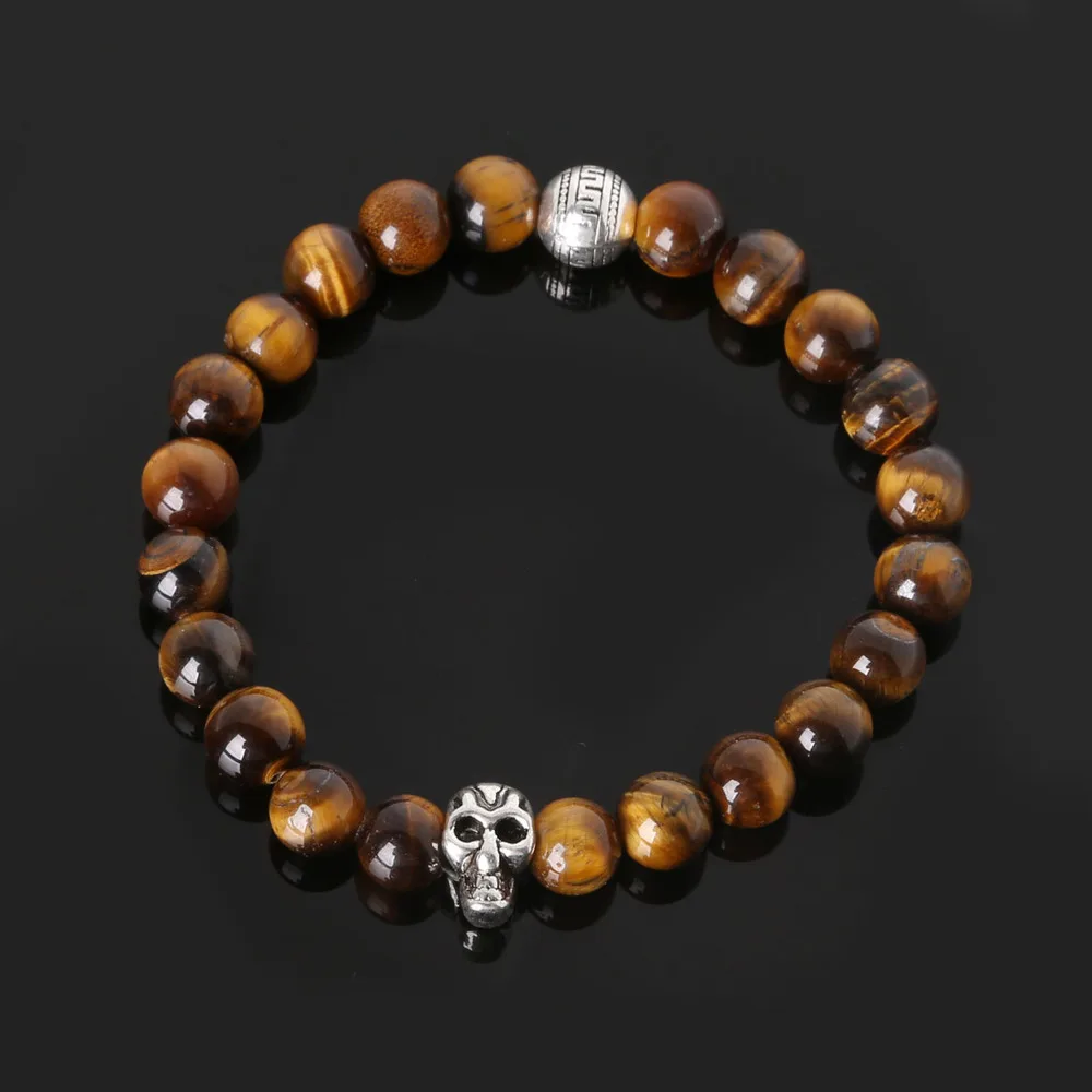 Tiger Eye Тигровый глаз Будда из натурального камня бусины браслеты лавы круглые бусины эластичность веревка для мужчин и женщин браслет - Окраска металла: Tiger Eye