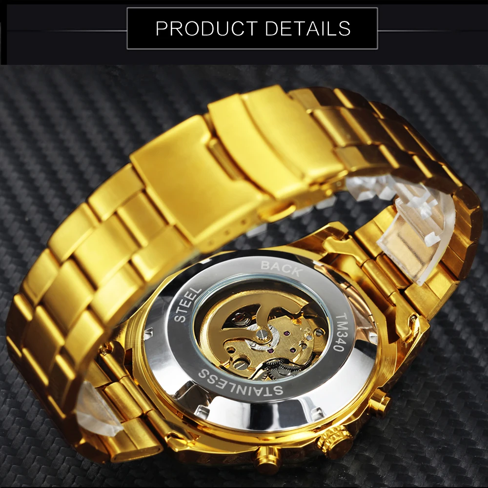 Победитель Скелет автоматические механические часы для мужчин алмаз Iced Out панк мужские s часы бренд класса люкс Золотой стальной ремешок наручные часы