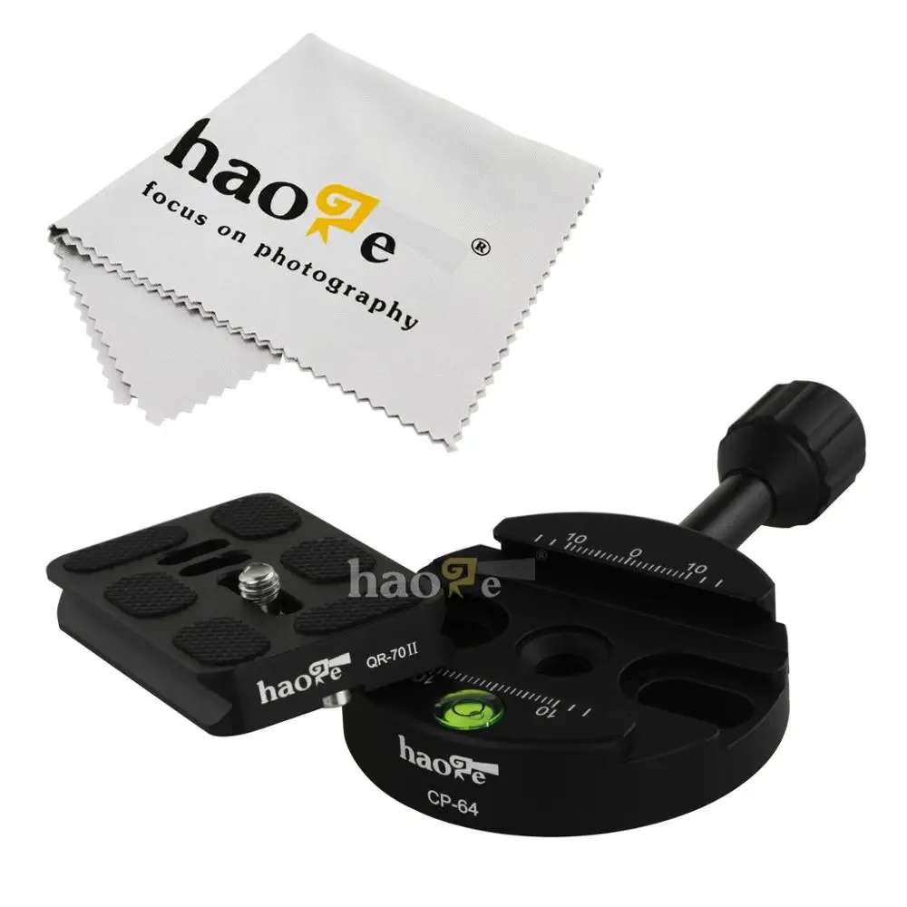 

Haoge 64mm Screw Knob Clamp Adapter with 70mm QR Quick Release Plate for Camera Tripod Ballhead Monopod Ball Head Fit Arca Swiss