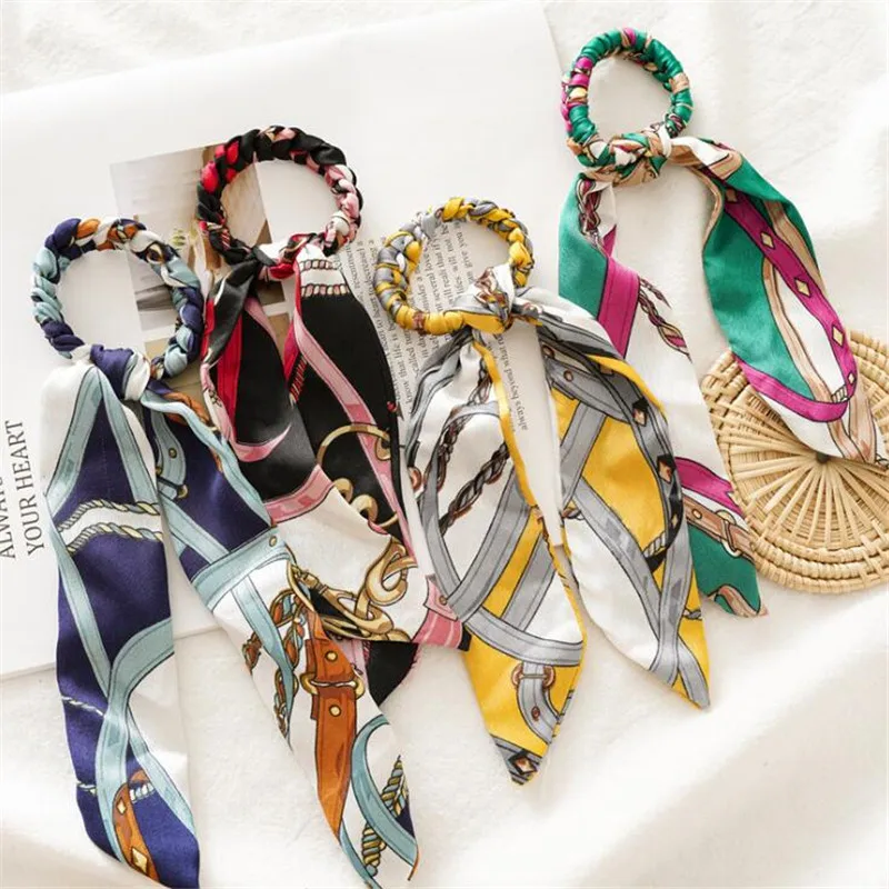 

Vintage Women Bowknot Streamers Scrunchies Hair Scarf Ponytail Holder Summer Turban Headband Elastic Hair Ties for Girls