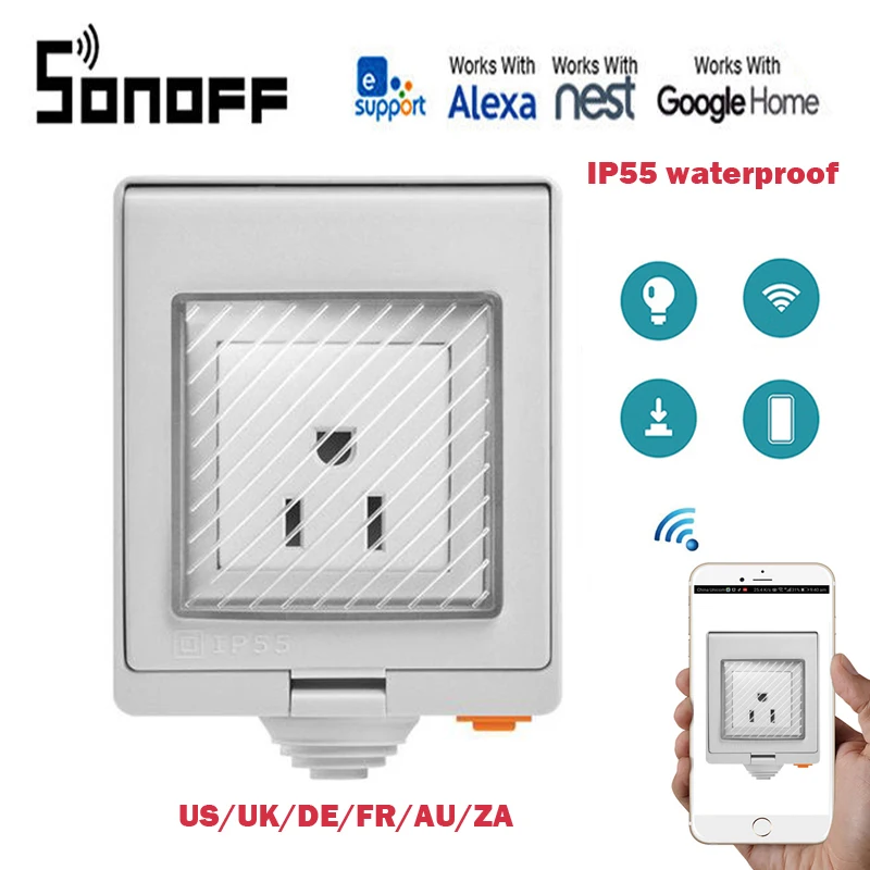 

SONOFF S55 Wi-Fi Smart Socket IP55 waterproof for outdoor use work with Amazon Alexa Google home IFTTT remote control by ewelink