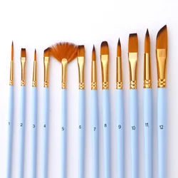 Ensemble de pinceaux à dessin avec tige bleue et stylo à aquarelle en forme d'éventail, fournitures artistiques de 12 pièces 