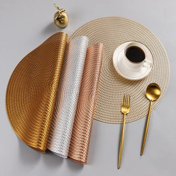 

Round Woven Placemats PP Waterproof Dining Table Mat Non-Slip Napkin Disc Bowl Pads Drink Cup Coasters Kitchen Decoration