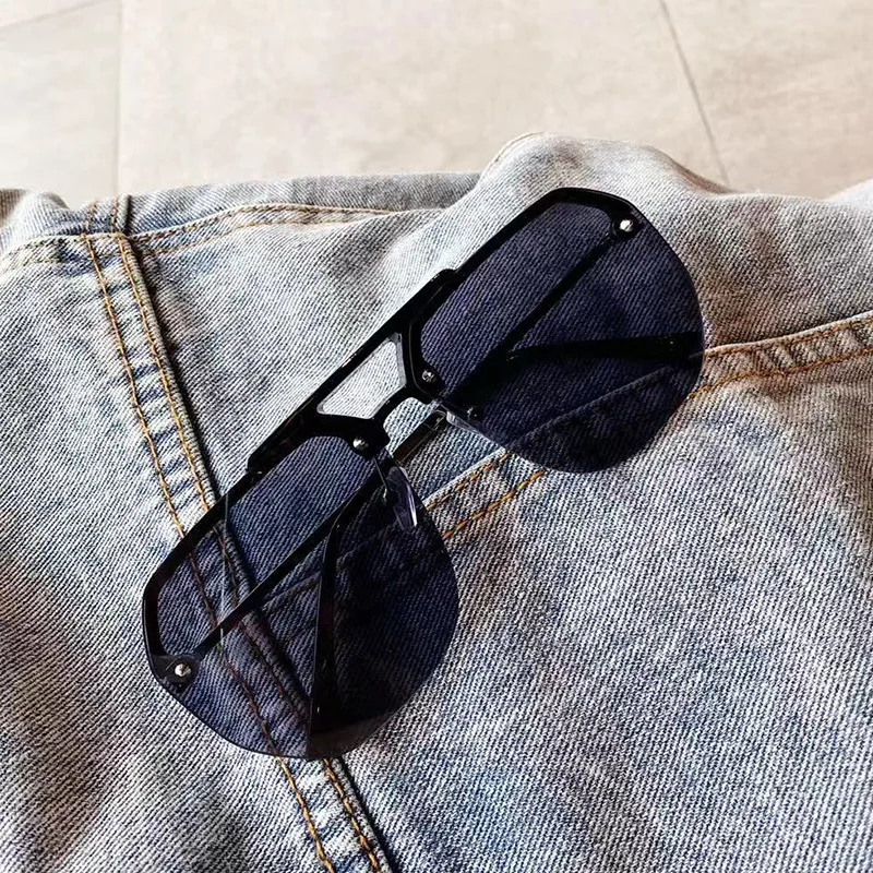 Mode randlose Sonnenbrille Frauen 2021 übergroße grün grau Sonnenbrille Damen Marke Brillen Vintage Big Shades UV400 – Detail 7