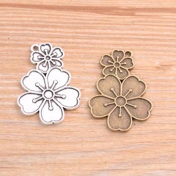 

PULCHRITUDE 8pcs 25*35mm 2020 New Product Two Color 2 Flowers Charms Plant Pendant Jewelry Metal Alloy Jewelry Marking