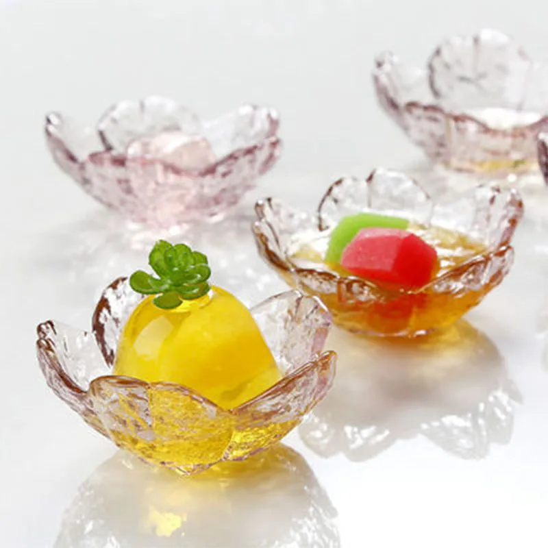 1-3Pcs Japanese Style Small Glass Plate with Golden Border Mini Seasoning Dessert Cute Style Sakura Bowl for Ice Cream Sala