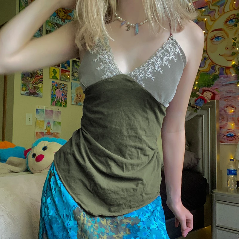 green lace cami top
