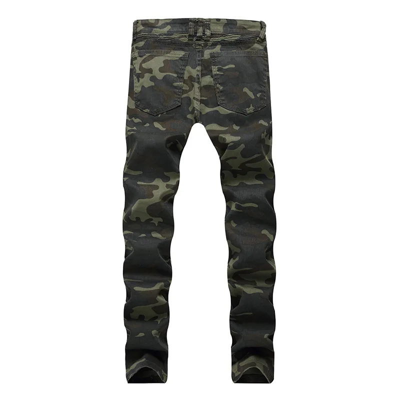 KIOVNO Men's Ripped Biker  Jeans Trousers Camouflage Straight Motorcycle Denim Pants For Male Size 28 -40 (7)