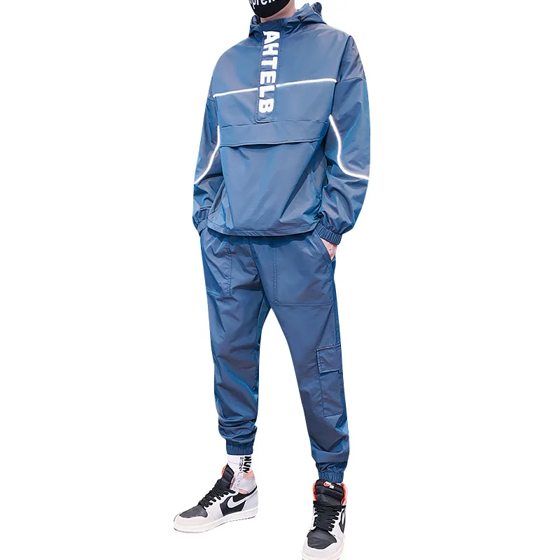 Tracksuit Men Jogger-Suits Reflective 2piece-Set New-Fashion Hooded Streetwear Autumn
