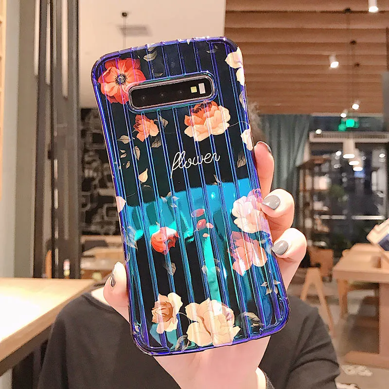 YHBBCASES голубой луч ретро цветы Мягкий чехол для samsung Galaxy S10 S8 S9 Plus 3D тонкая талия багажная крышка для samsung Note 10 8 9 - Цвет: Flowers A