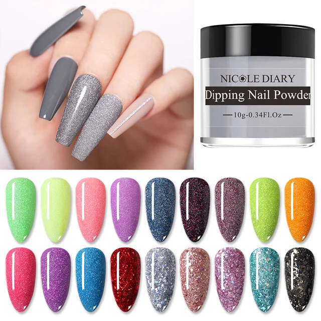 NICOLE DIARY 10g Colorful Acrylic Dip Powder Fast Natural Dry Nail Art Decoration Glitter Nail Chrome Pigment Dust Long Lasting