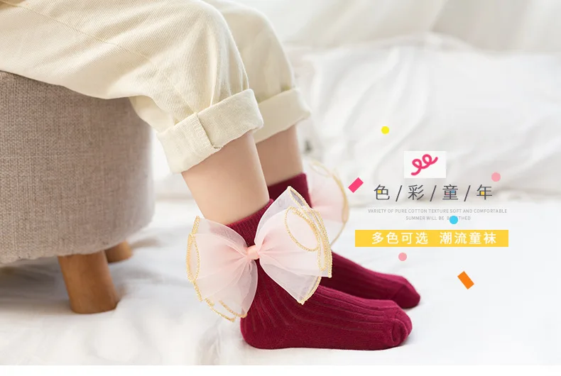 Girls Socks Cotton Thin Type for Spring And Autumn Summer Children Bow Cute Lace-up Short Socks Little Girl Baby Socks