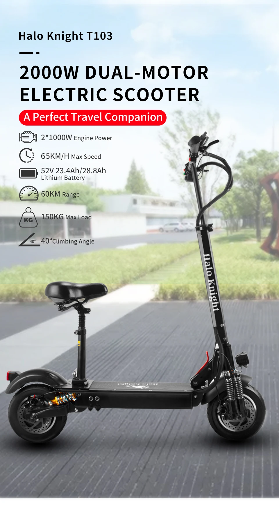Halo Knight 60v 2400w Electric Scooter For Adults 70km/h Off Road