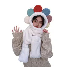 ΡΠ°ΠΏΠΊΠ° Women Clothing 3-in-1 Multifunctional Hooded Scarf with Mittens Colorful Plush Balls Cap for Winter