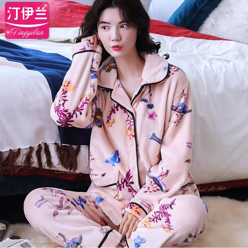 pajamas women Женская Фланелевая пижама с длинным рукавом, женская сексуальная зимняя Пижама, женский домашний костюм больших размеров, женские комплекты, M-XXXXXL для сна - Цвет: pajamas women
