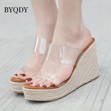 BYQDY Wedge Heels Jelly Sandals Open Toe High Heel Platform Slip On Shoes Woman Clear Transparent PVC Sandals Summer Promotion