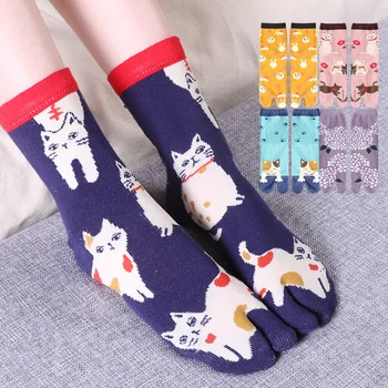 

Two finger socks two finger split toe middle tube socks cartoon pattern sweat absorbing Japanese Tabi socks