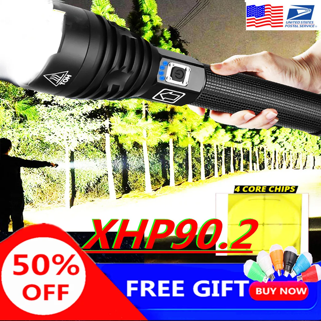 Светодиодный фонарик XLamp 18650 лм Прямая поставка XHP90.2 с увеличением перезаряжаемый