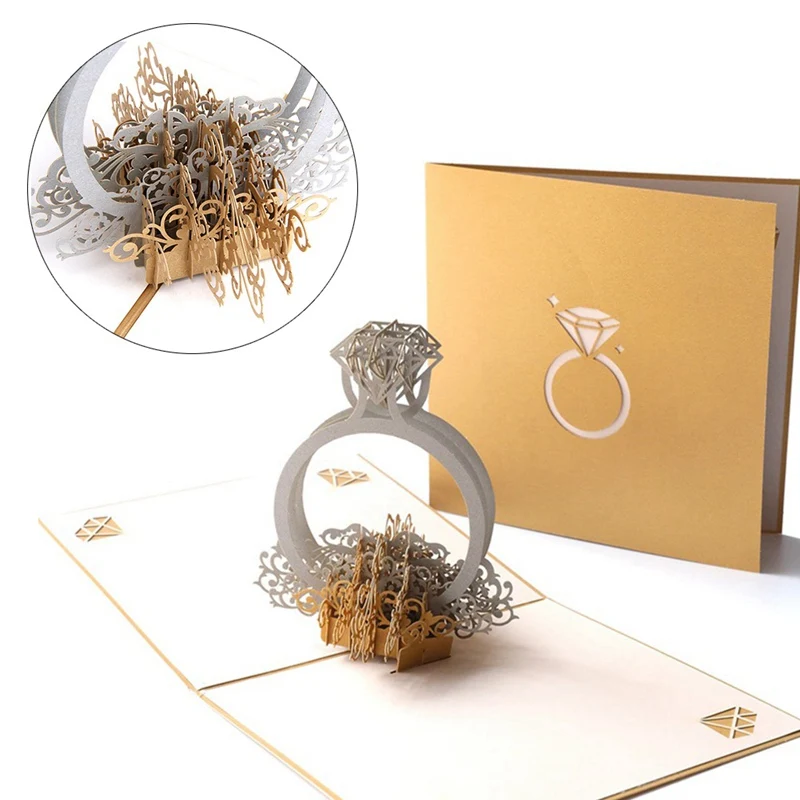  Laser Cut 3D Popup Diamond Ring Cards For Laser Cut Wedding Invitations Valentine's Day Wedding & E - 4000510247522