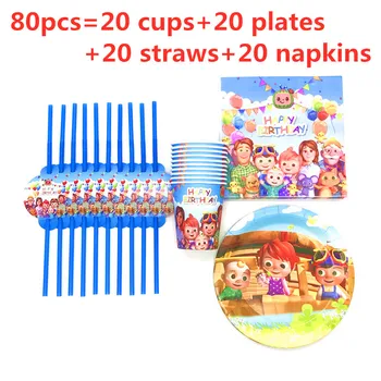 

80/50 Pcs New Cocomelon Party Theme Disposable Tablewares Set Straws Napkin Paper Cup Plate Kids Party Supplies Decorations Hot