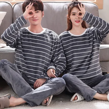 

Couples Thick Warm Flannel Long Sleeve Pajama Sets for Women 2020 Winter Cute Cartoon Panda Coral Velvet Sleepwear Men Homewear
