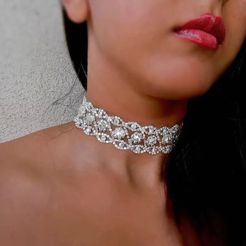 

Rhinestone choker Crystal Maxi Statement necklace Luxury Collar chocker chunky necklaces Boho Gothic Jewelry
