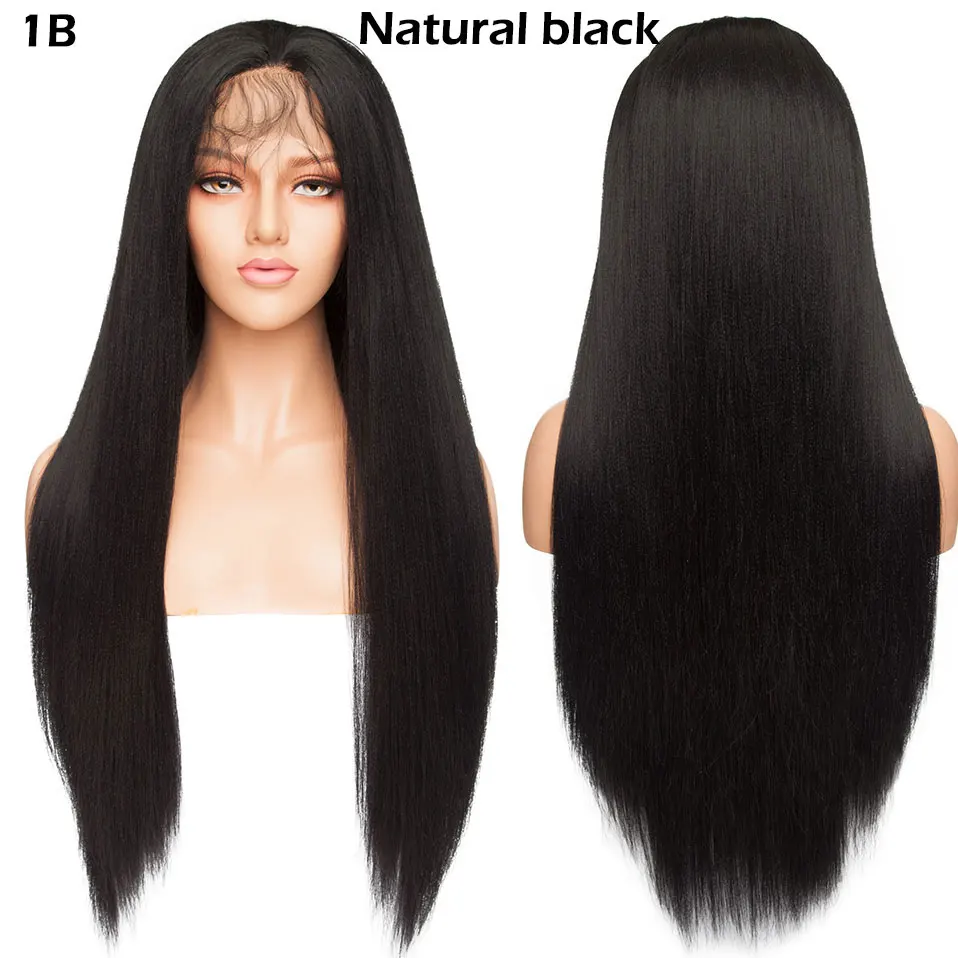 natural black S-noilite 12," x 3" свободная часть фронта шнурка парик длинный прямой натуральный черный передний парик шнурка синтетические волосы парик для белых женщин - Цвет: natural black