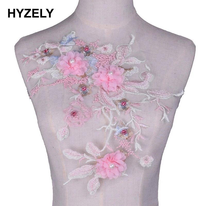 

Pink Pearl Flower Lace Fabric Neckline Collar Bridal Wedding Dress DIY Embroidery Applique Sewing Craft Supplies Patches NL051